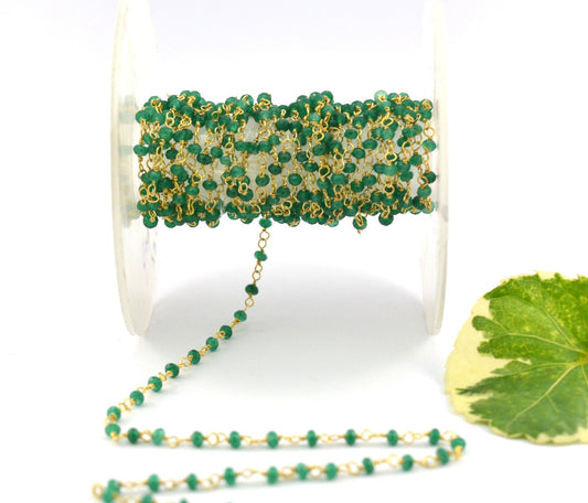 925 Silver Gold Rosary Chain with Onyx - 2mm