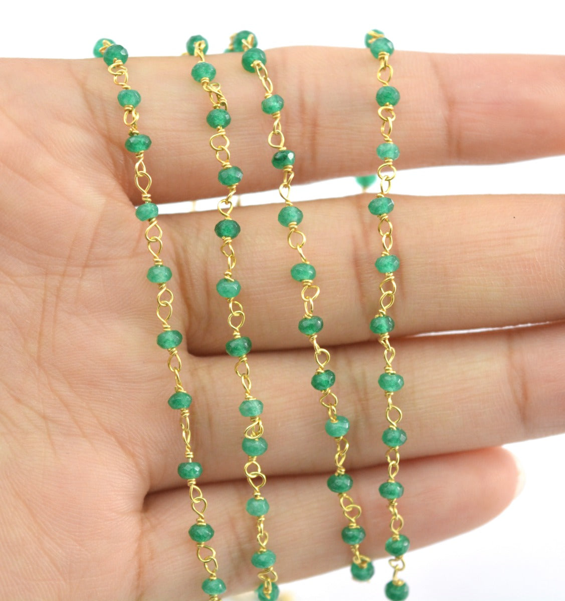 925 Silver Gold Rosary Chain with Onyx - 2mm