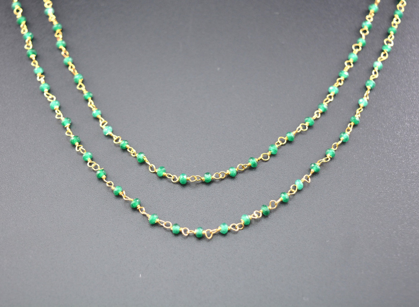 925 Silver Gold Rosary Chain with Onyx - 2mm