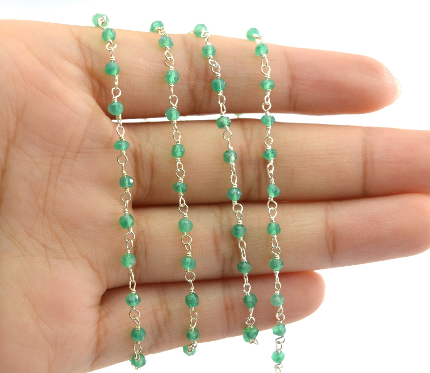 925 Silver Gold Rosary Chain with Onyx - 2mm