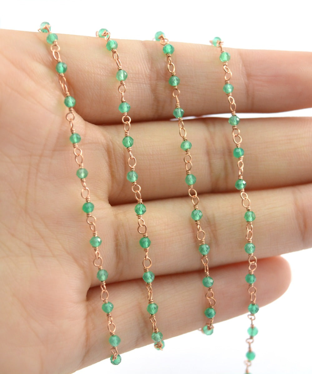 925 Silver Gold Rosary Chain with Onyx - 2mm