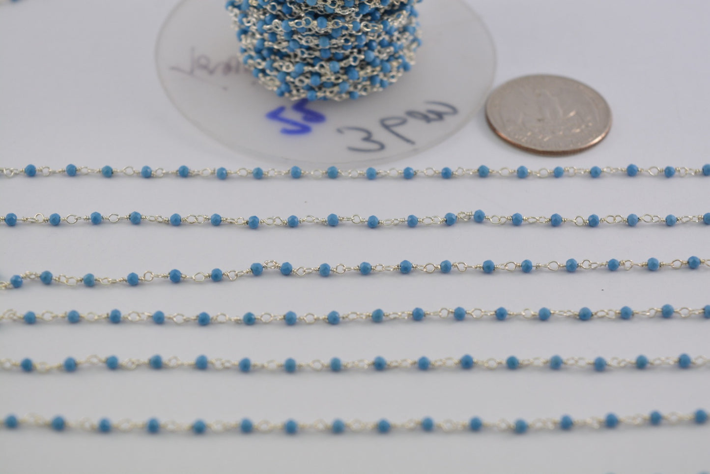 Turquoise Rosary Chain - 925 Silver, 2mm