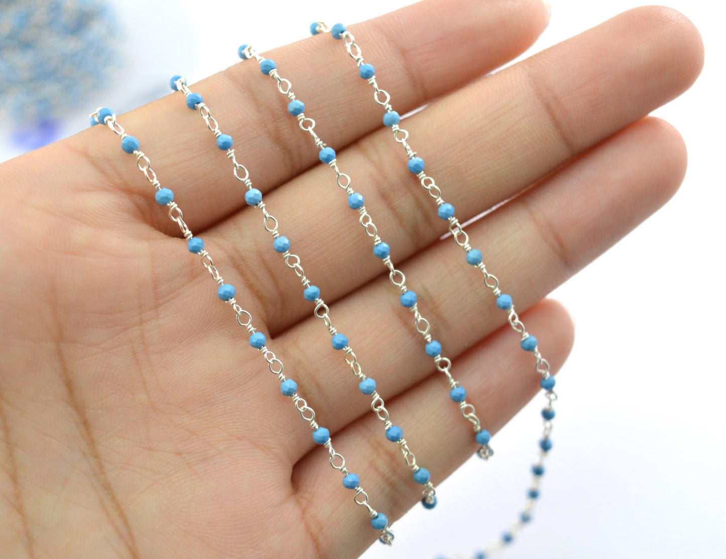 Turquoise Rosary Chain - 925 Silver, 2mm