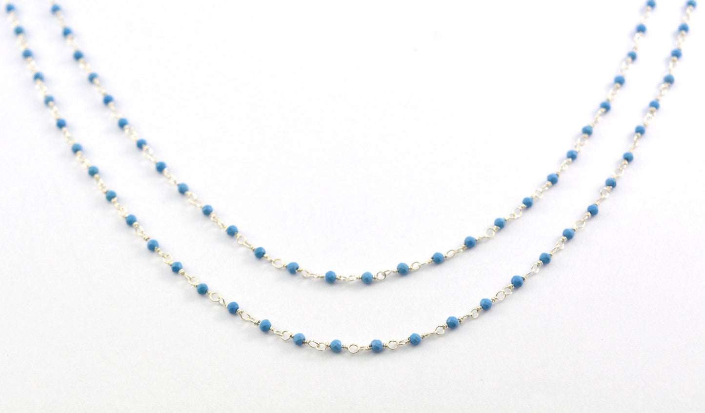 Turquoise Rosary Chain - 925 Silver, 2mm