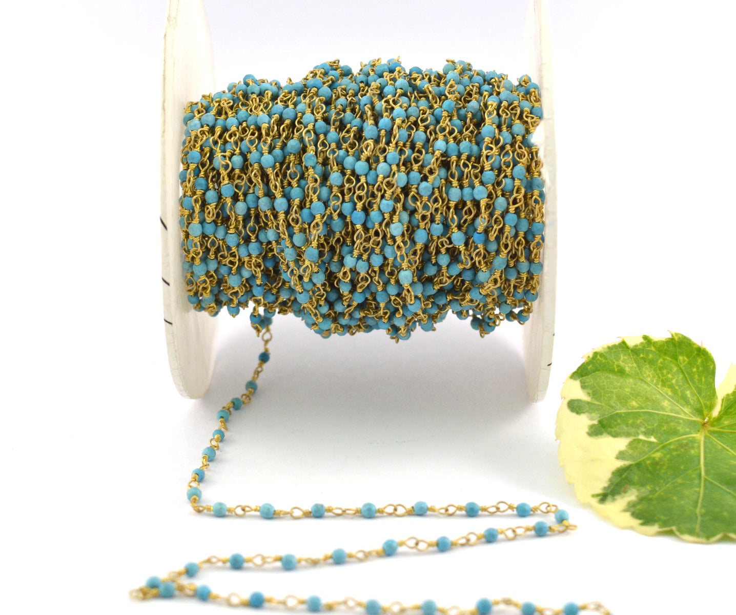 Turquoise Rosary Chain - 925 Silver, 2mm