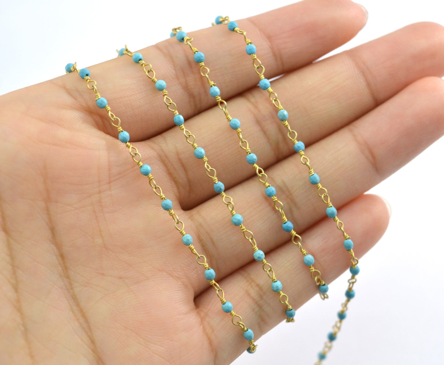 Turquoise Rosary Chain - 925 Silver, 2mm