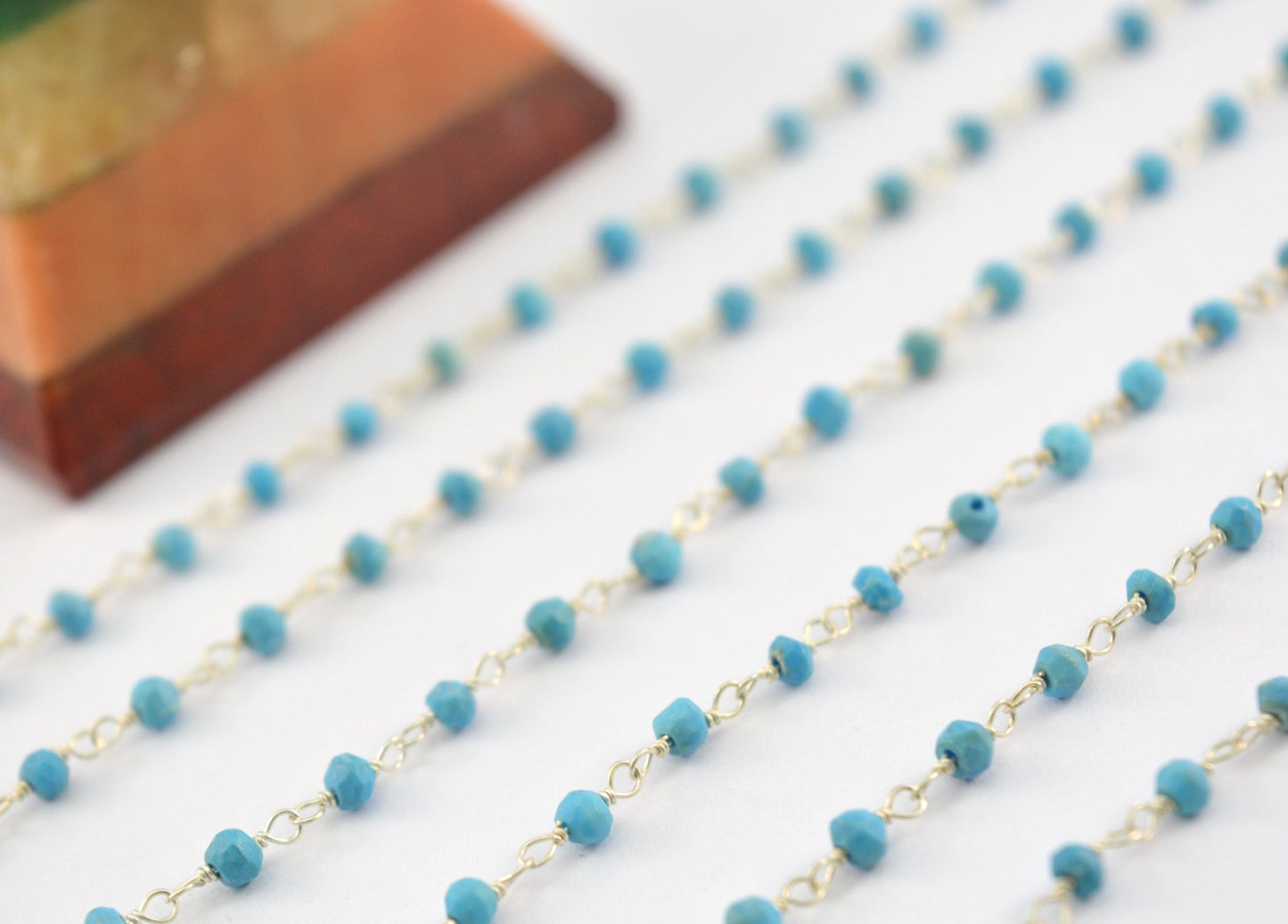 Stylish Turquoise Rosary Chain in 925 Silver - 2mm