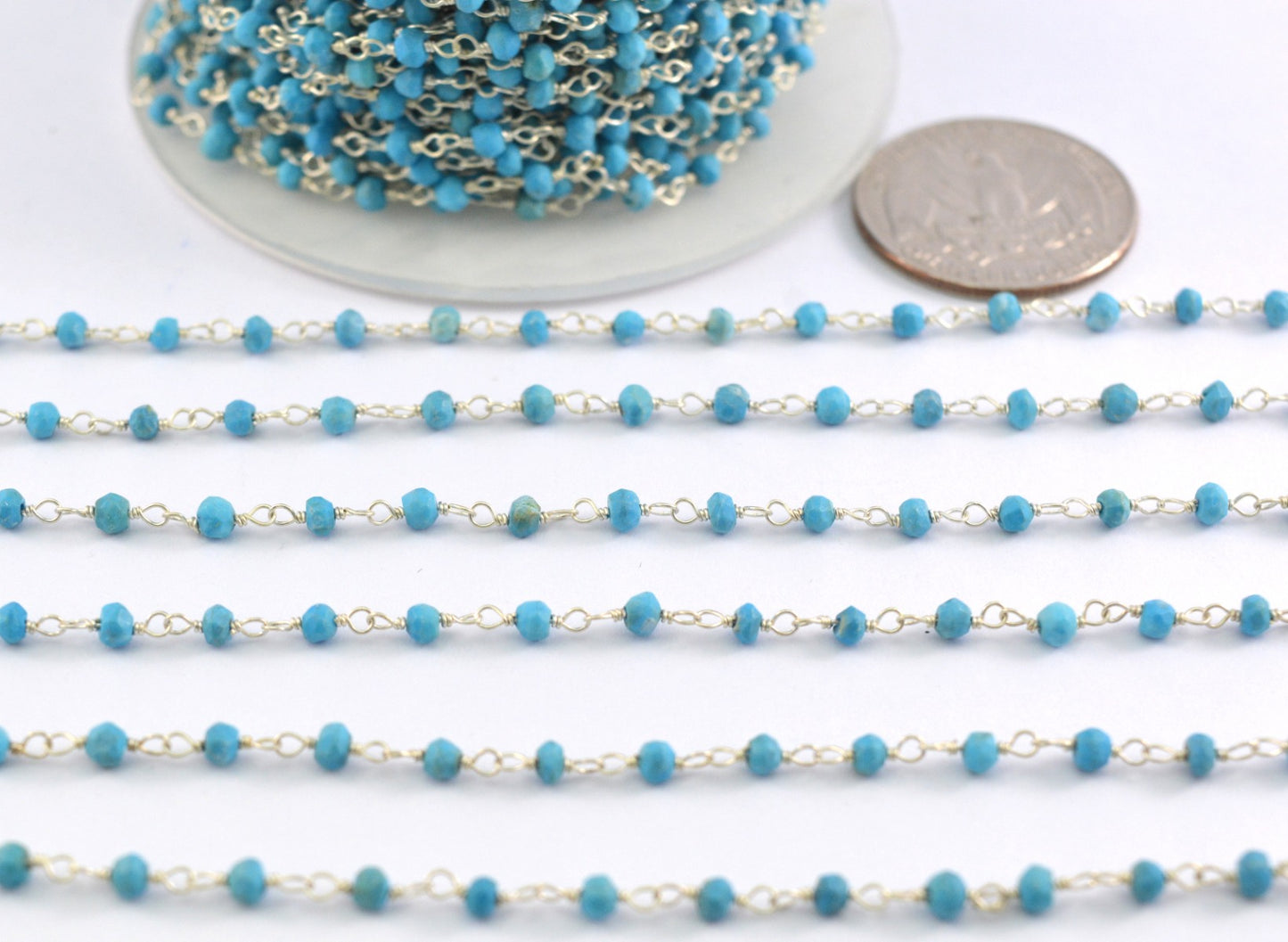 Stylish Turquoise Rosary Chain in 925 Silver - 2mm