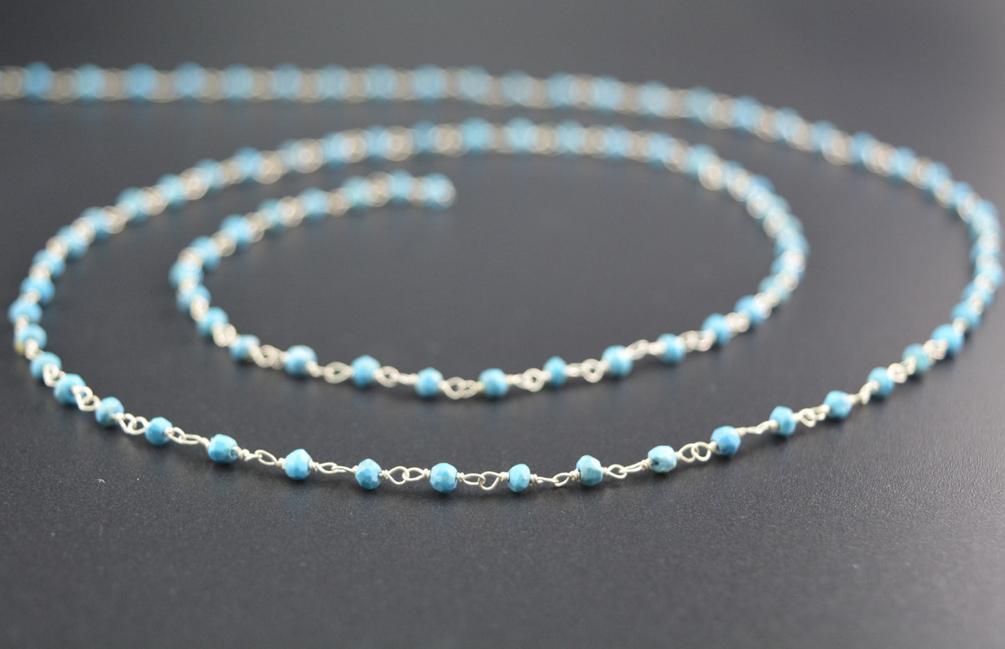 Stylish Turquoise Rosary Chain in 925 Silver - 2mm