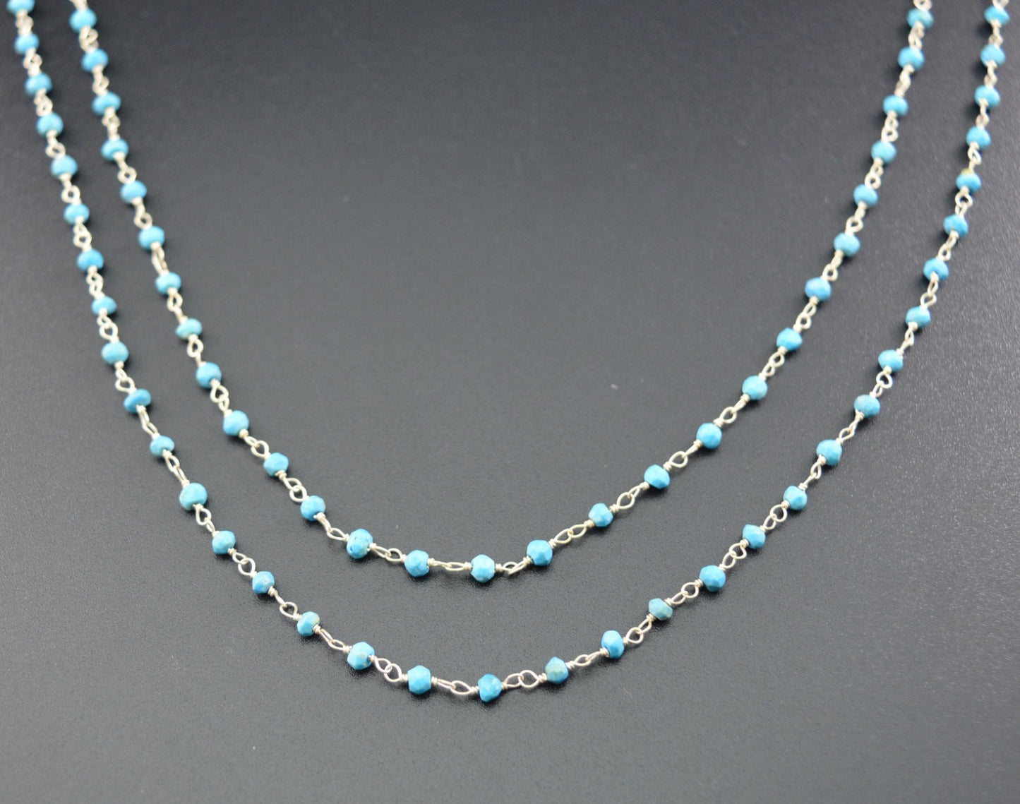 Stylish Turquoise Rosary Chain in 925 Silver - 2mm