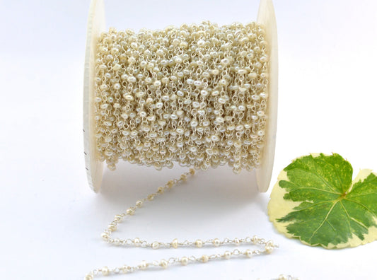 Unique 925 Silver Gold Rosary Chain - Pearl 2mm