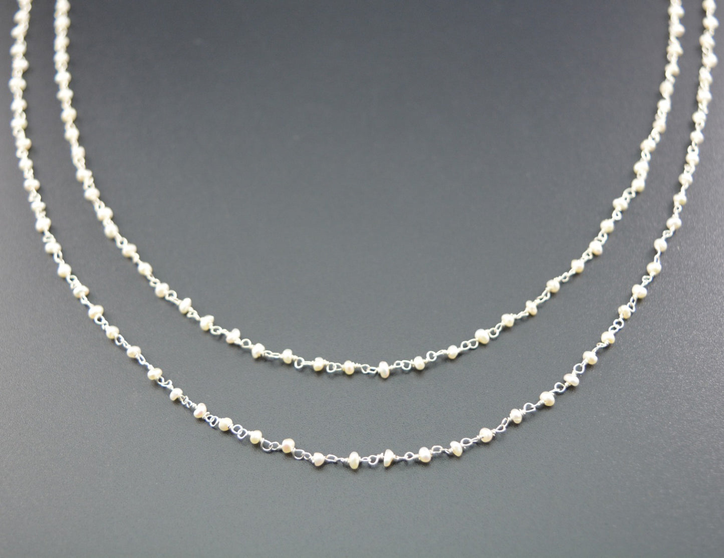 Unique 925 Silver Gold Rosary Chain - Pearl 2mm