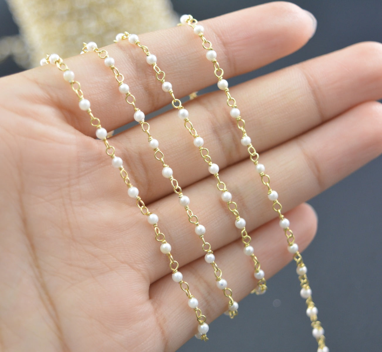 Unique 925 Silver Gold Rosary Chain - Pearl 2mm