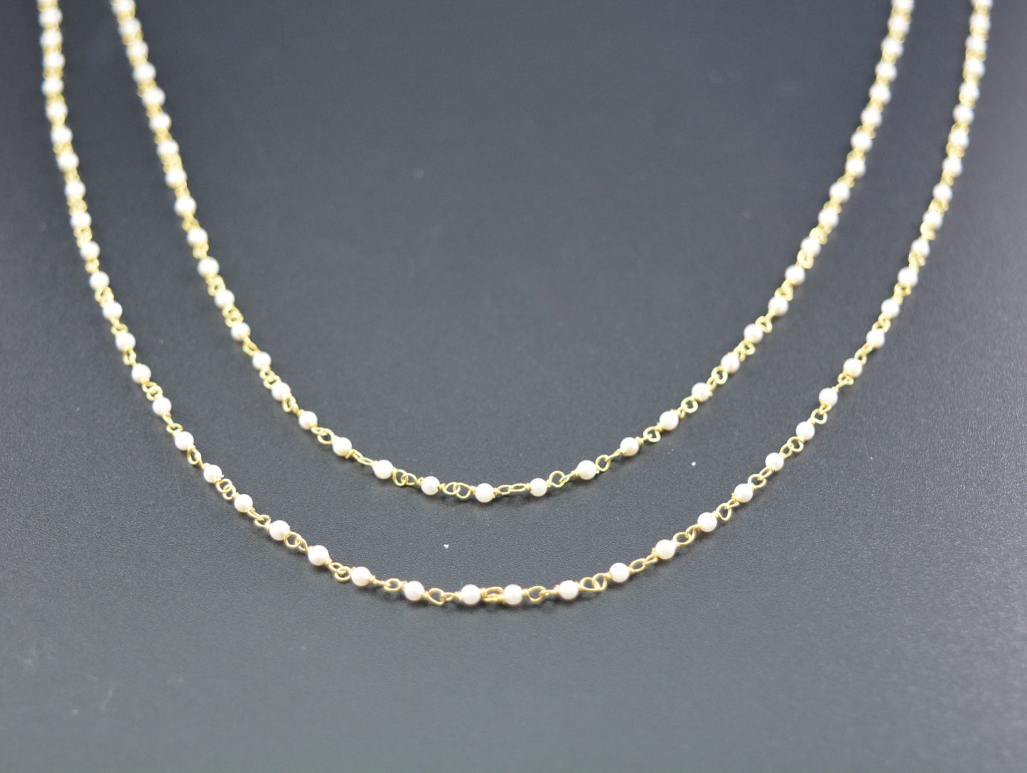 Unique 925 Silver Gold Rosary Chain - Pearl 2mm
