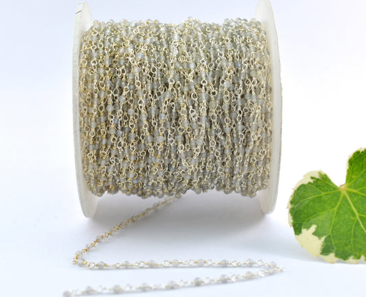 Beautiful Rosary Chain - Labradorite 925 Gold Silver 2mm