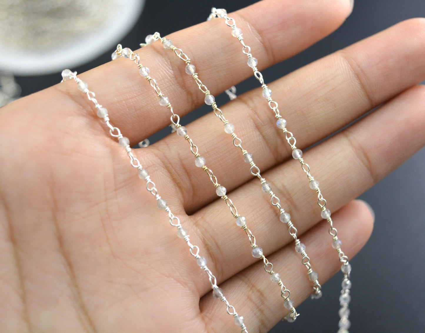 Beautiful Rosary Chain - Labradorite 925 Gold Silver 2mm