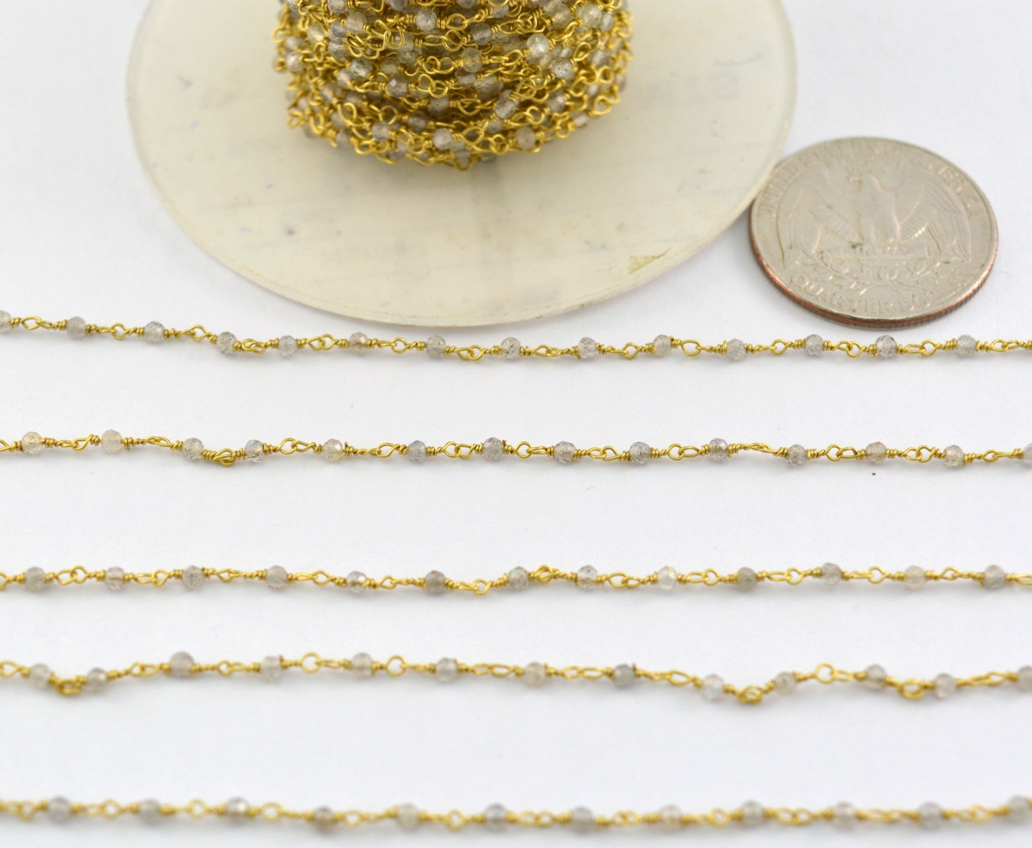 Beautiful Rosary Chain - Labradorite 925 Gold Silver 2mm