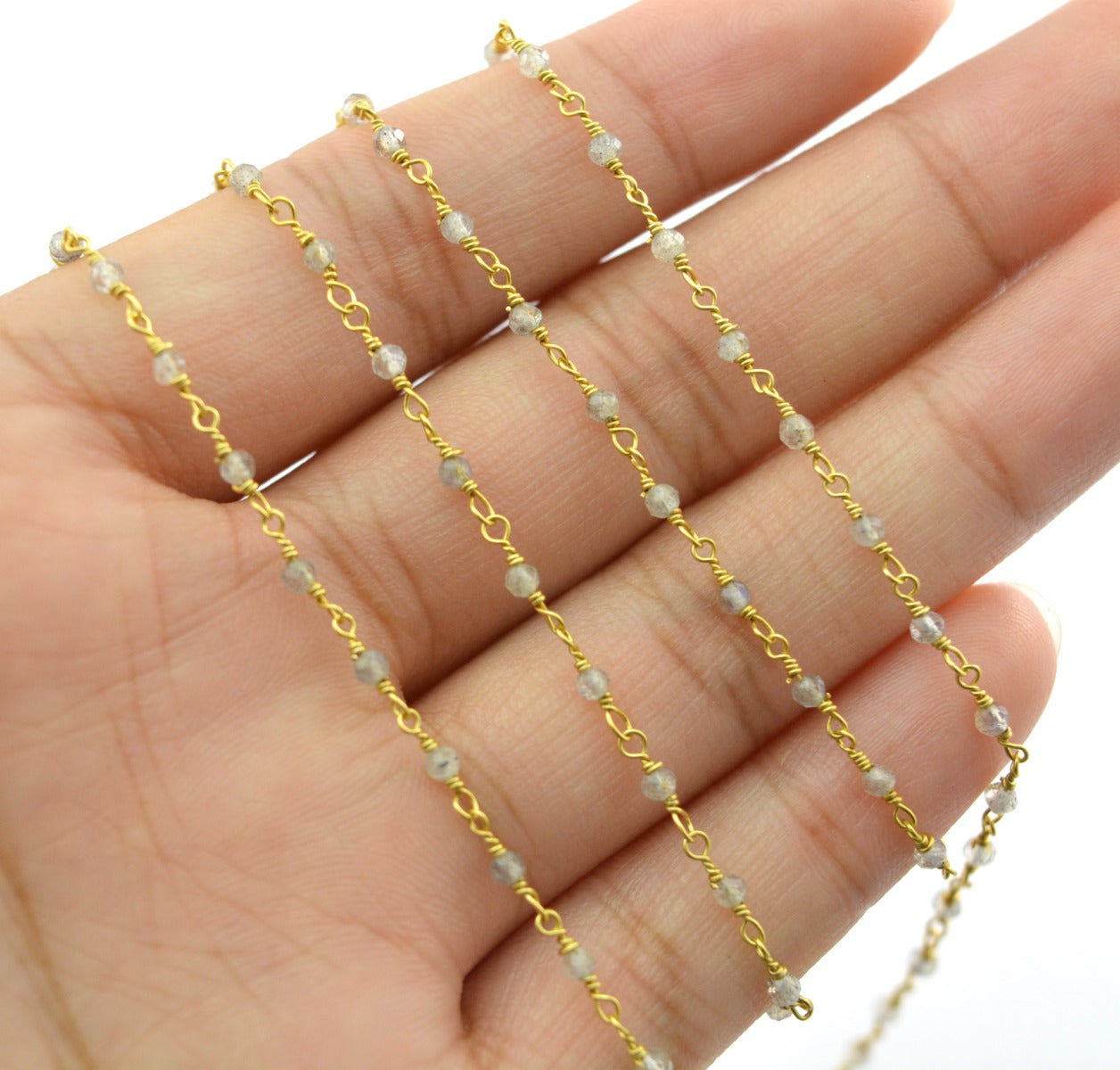 Beautiful Rosary Chain - Labradorite 925 Gold Silver 2mm