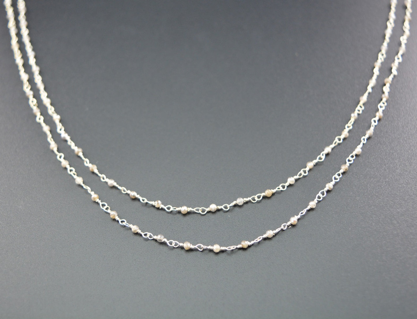 Labradorite Rosary Chain - 925 Silver Gold, 2mm