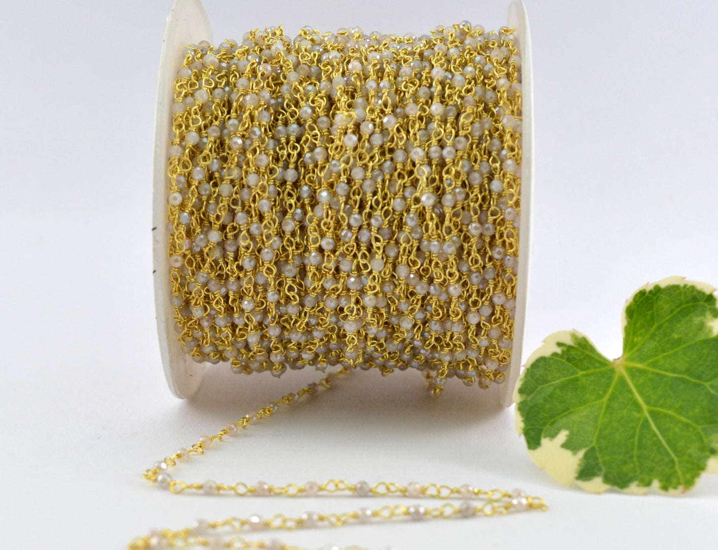 Labradorite Rosary Chain - 925 Silver Gold, 2mm