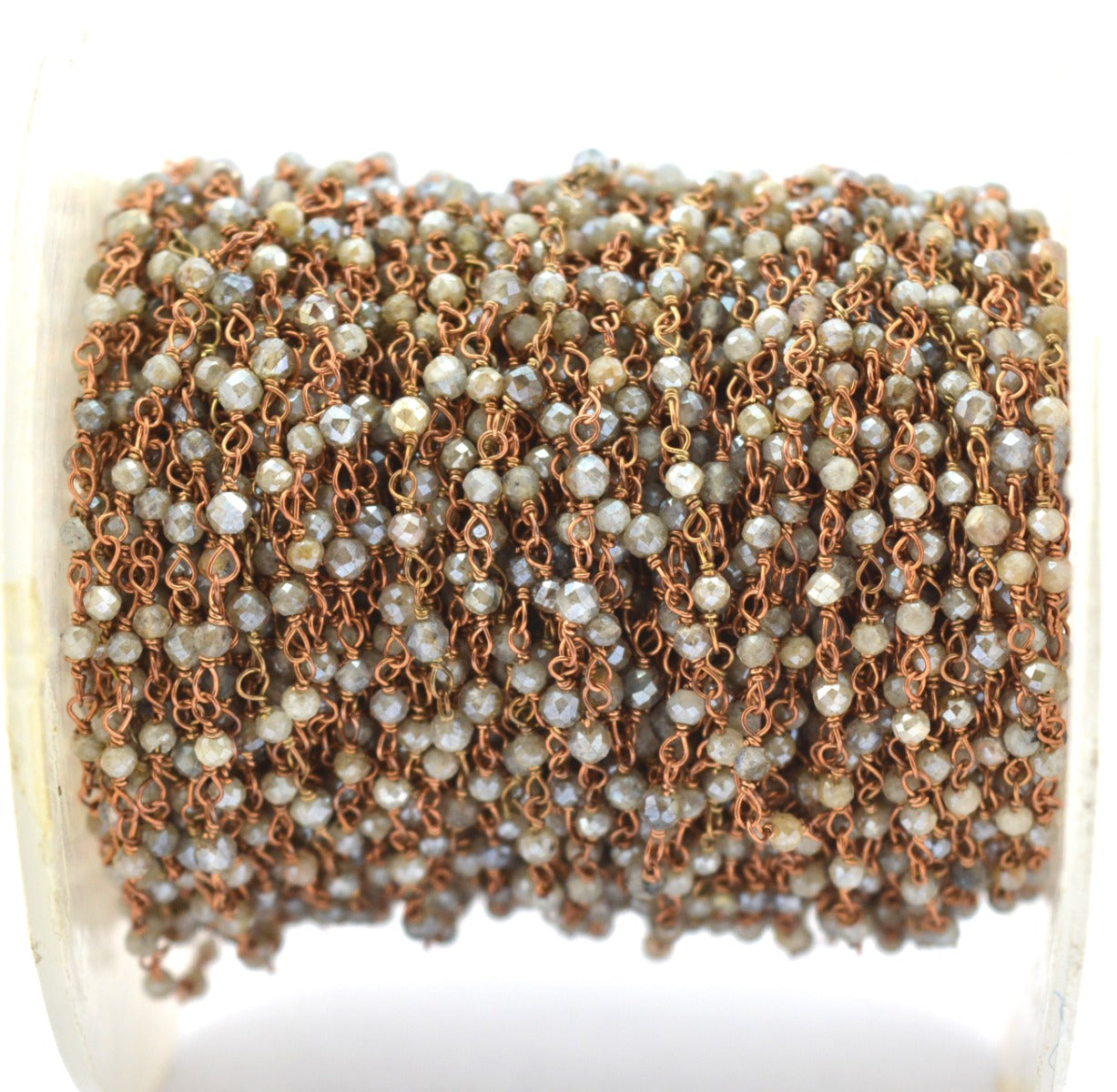 Labradorite Rosary Chain - 925 Silver Gold, 2mm