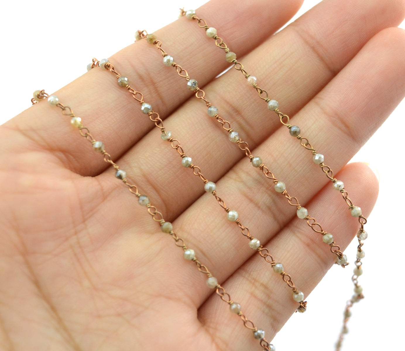 Labradorite Rosary Chain - 925 Silver Gold, 2mm