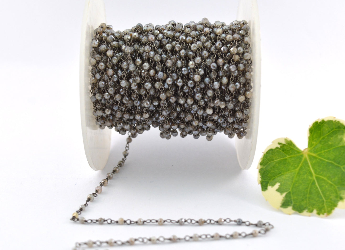 Labradorite Rosary Chain - 925 Silver Gold, 2mm