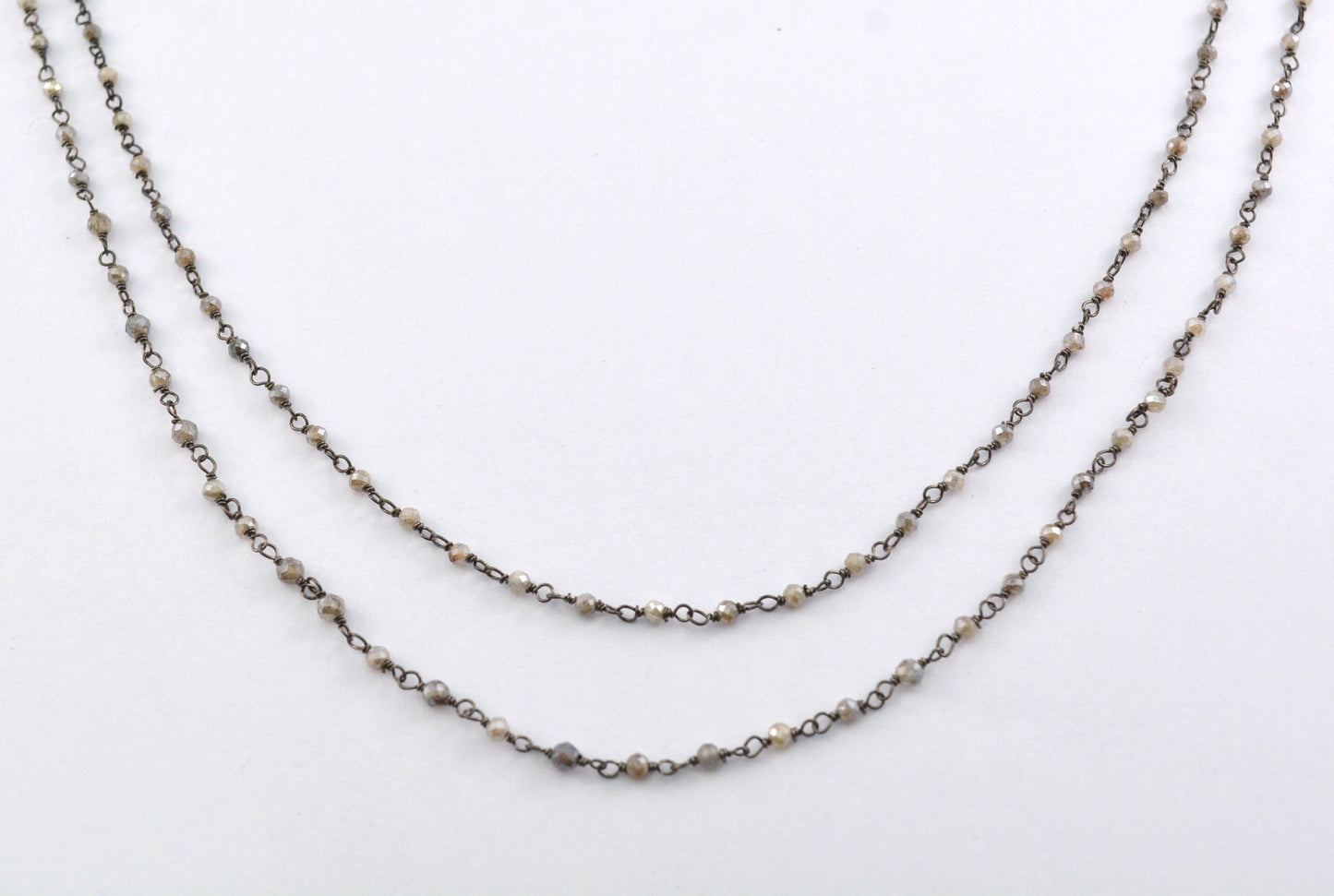Labradorite Rosary Chain - 925 Silver Gold, 2mm