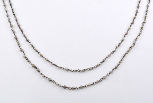 Labradorite Rosary Chain, 925 Sterling Silver, 2mm Faceted - view 3