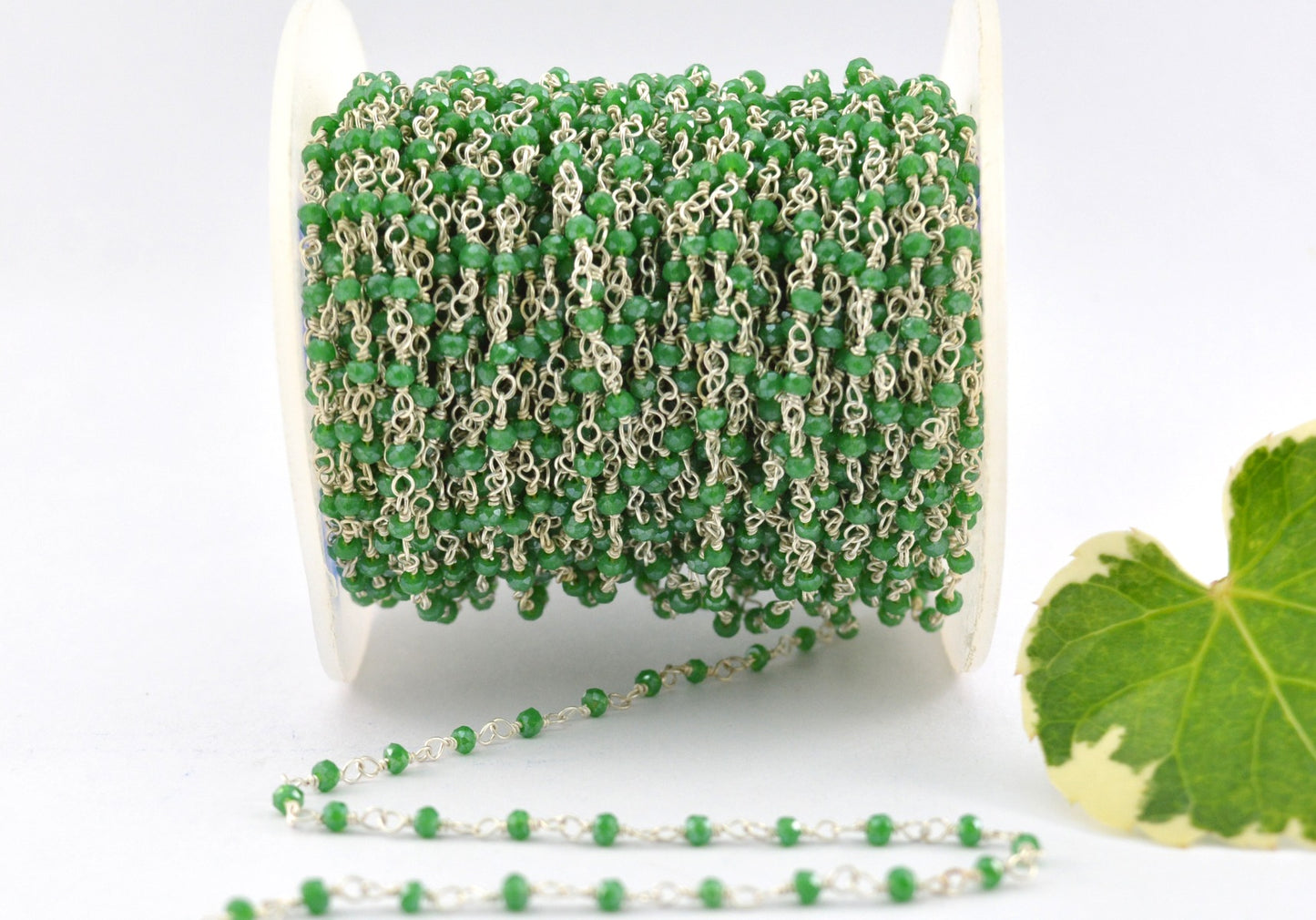 Trendy Rosary Chain - Chalcedony 925 Silver Gold 2mm