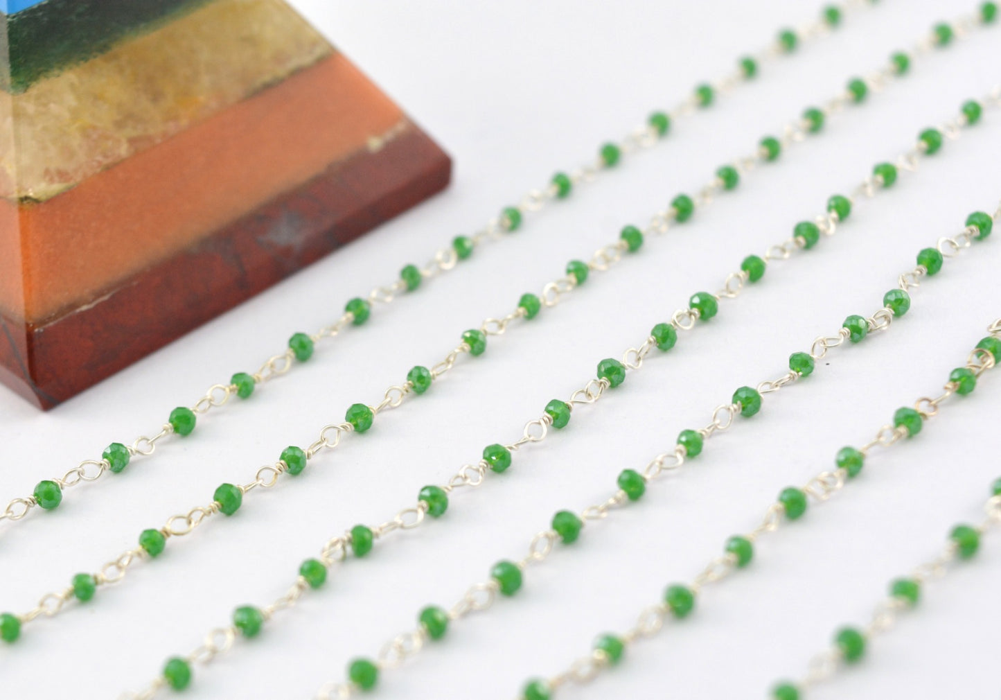 Trendy Rosary Chain - Chalcedony 925 Silver Gold 2mm