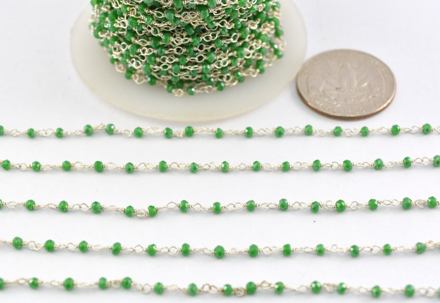 Trendy Rosary Chain - Chalcedony 925 Silver Gold 2mm