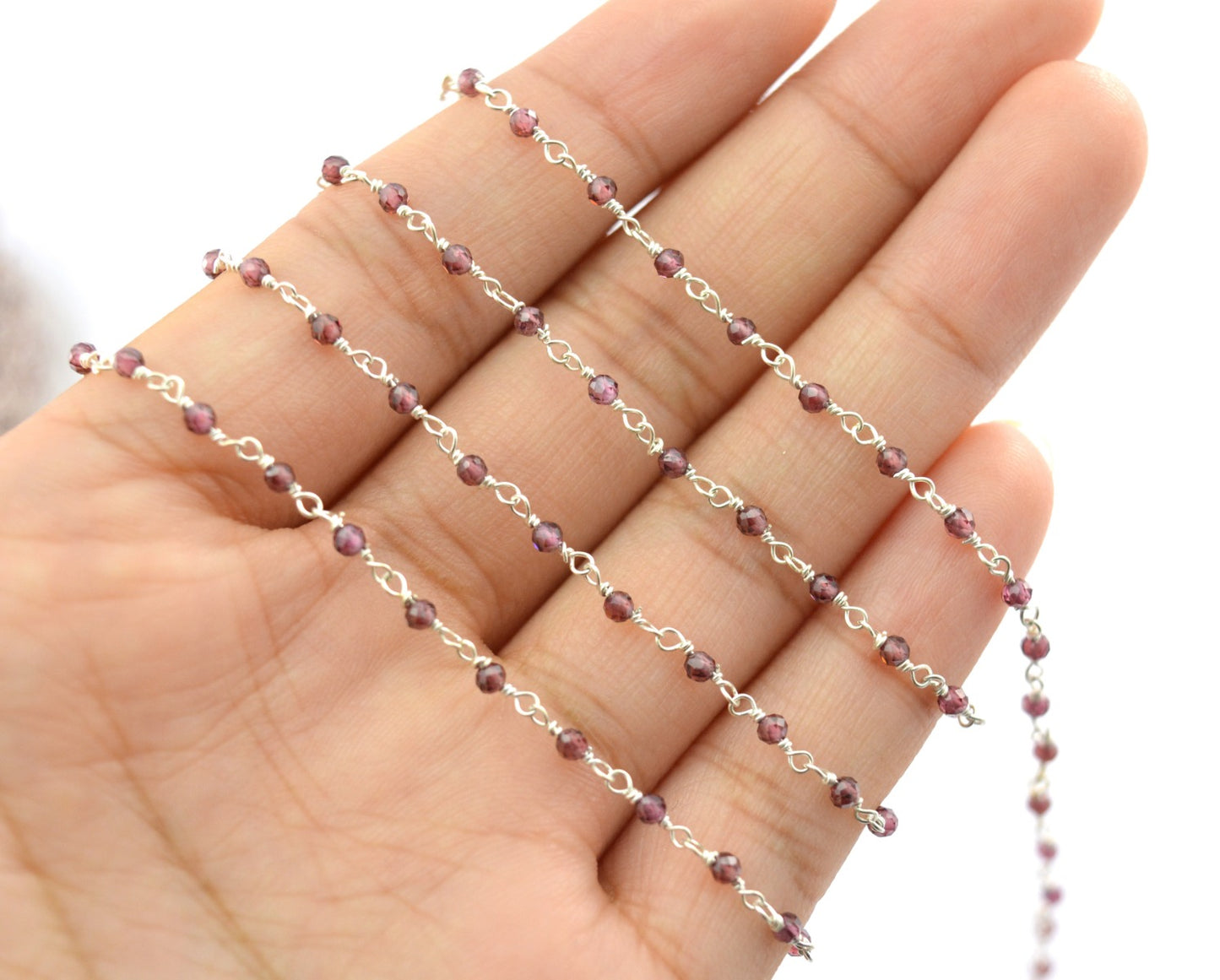 925 Silver Rosary Chain with Garnet - 2.00mm