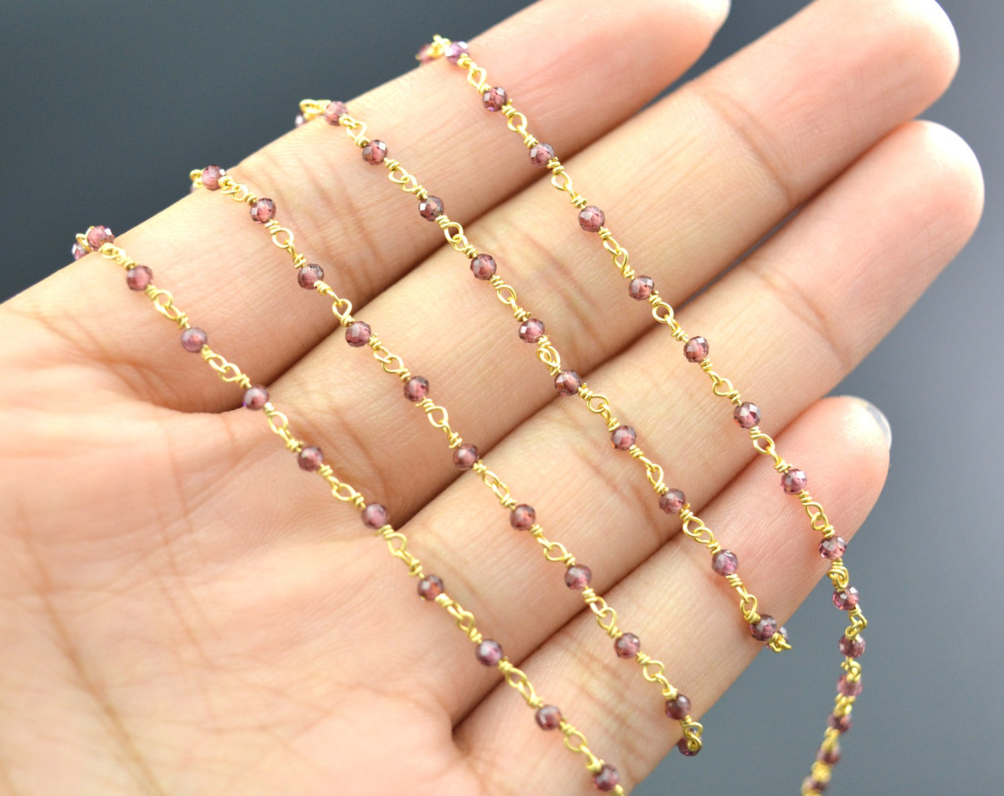 925 Silver Rosary Chain with Garnet - 2.00mm