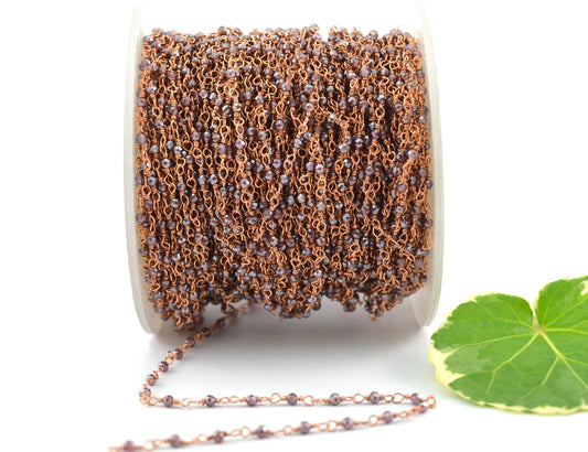 Graceful Garnet Rosary Chain in 925 Silver Gold - 2.00mm