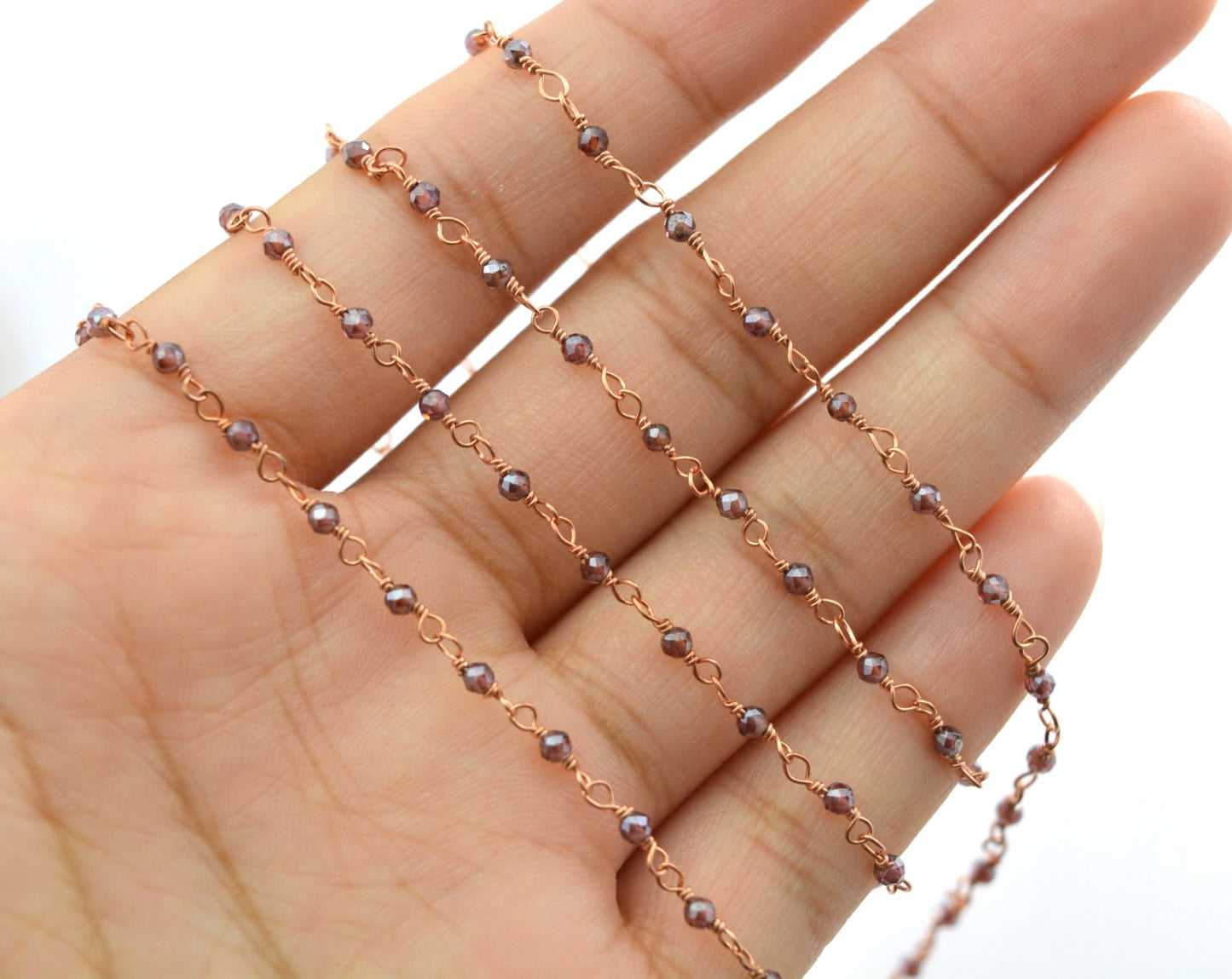 Graceful Garnet Rosary Chain in 925 Silver Gold - 2.00mm