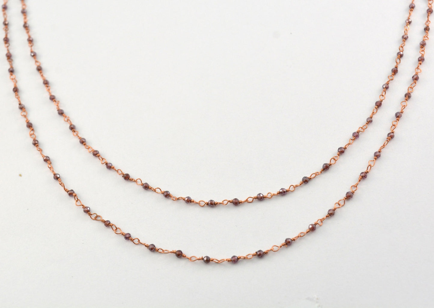 Graceful Garnet Rosary Chain in 925 Silver Gold - 2.00mm