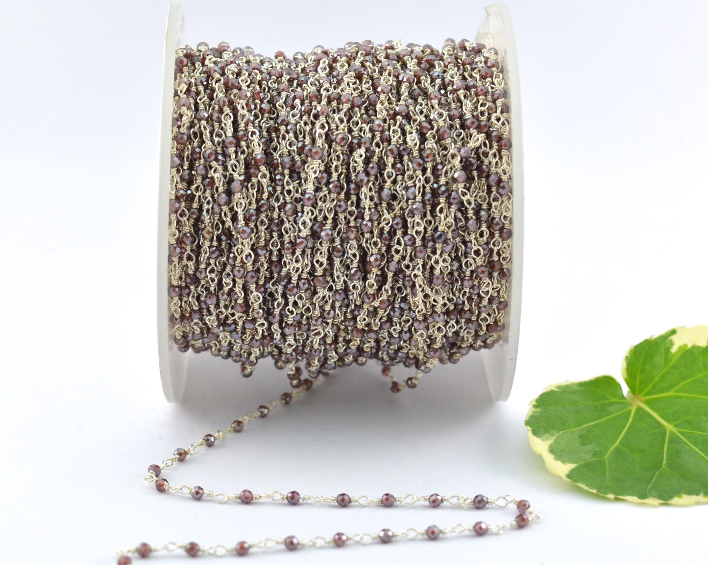 Graceful Garnet Rosary Chain in 925 Silver Gold - 2.00mm