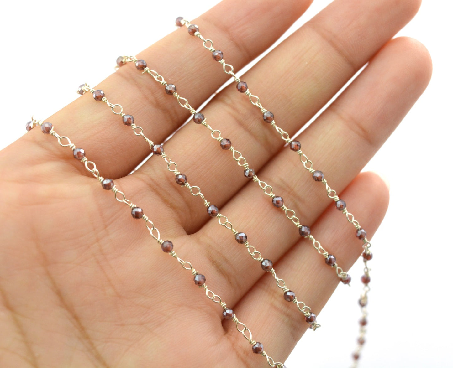 Graceful Garnet Rosary Chain in 925 Silver Gold - 2.00mm