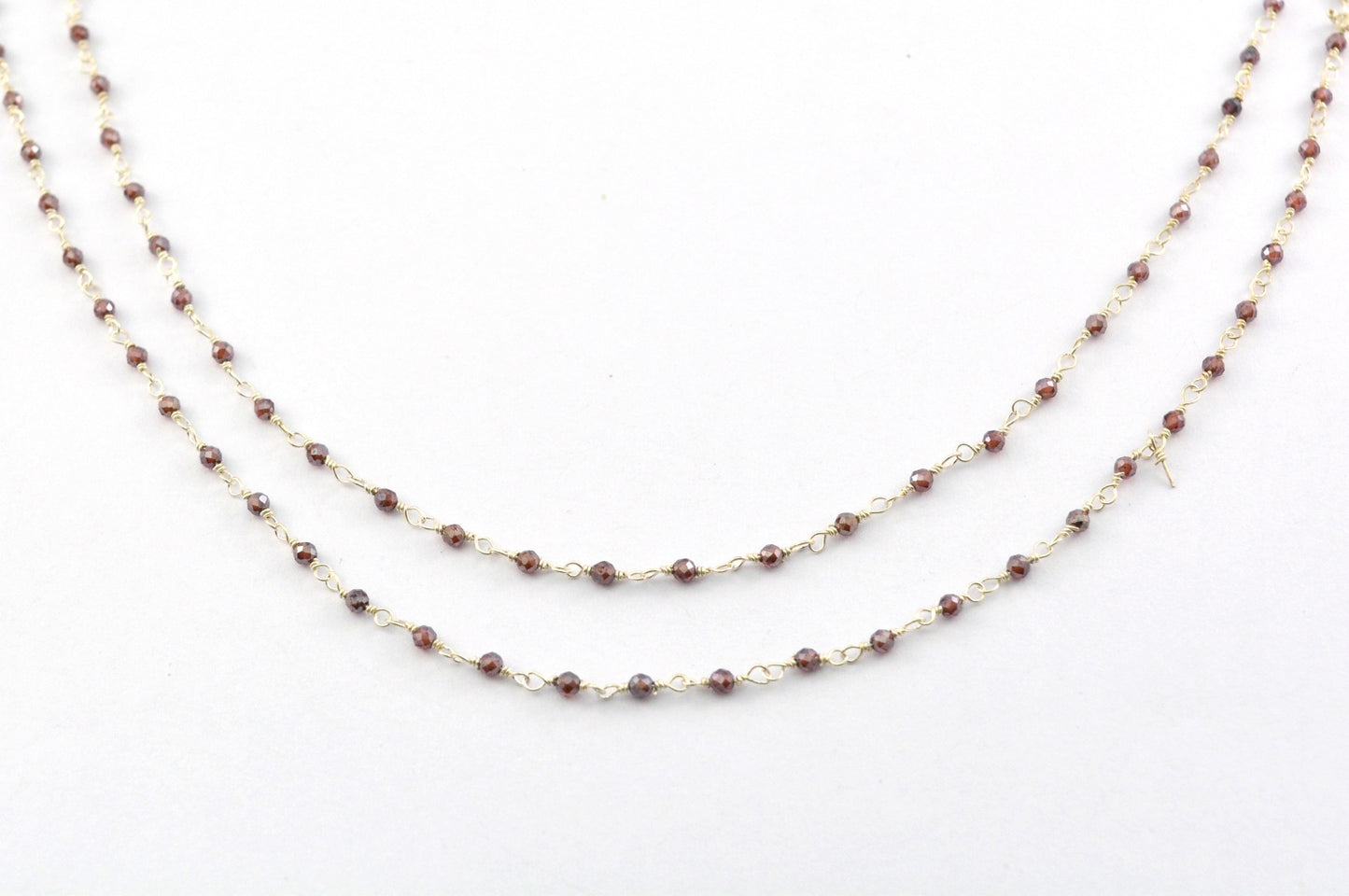 Graceful Garnet Rosary Chain in 925 Silver Gold - 2.00mm