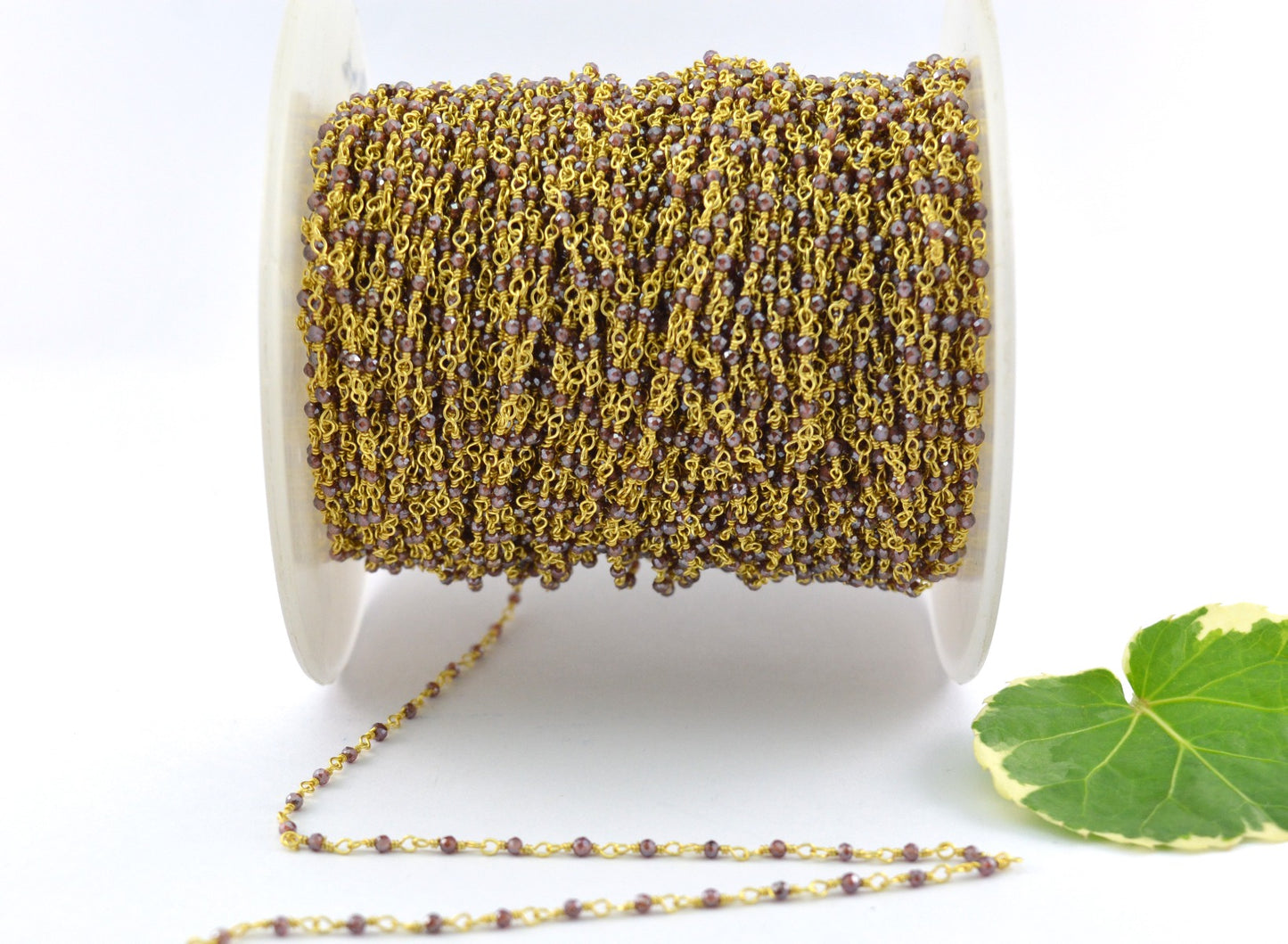 Graceful Garnet Rosary Chain in 925 Silver Gold - 2.00mm