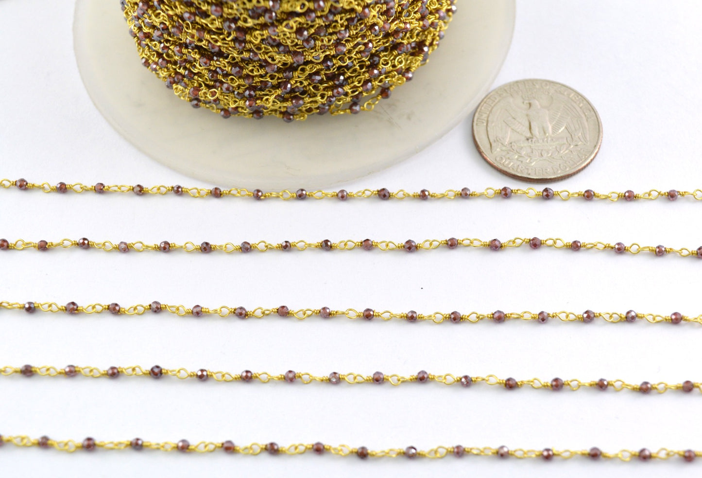 Graceful Garnet Rosary Chain in 925 Silver Gold - 2.00mm