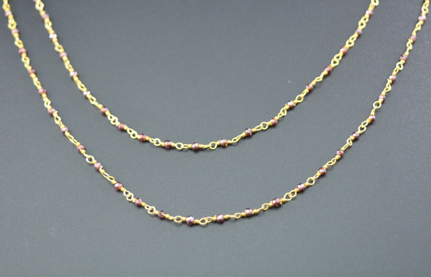 Graceful Garnet Rosary Chain in 925 Silver Gold - 2.00mm