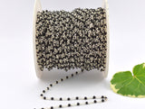 Black Spinel Rosary Chain, 925 Sterling Silver, 2mm Smooth
