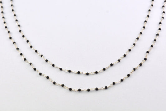Black Spinel Rosary Chain, 925 Sterling Silver, 2mm Smooth - view 3