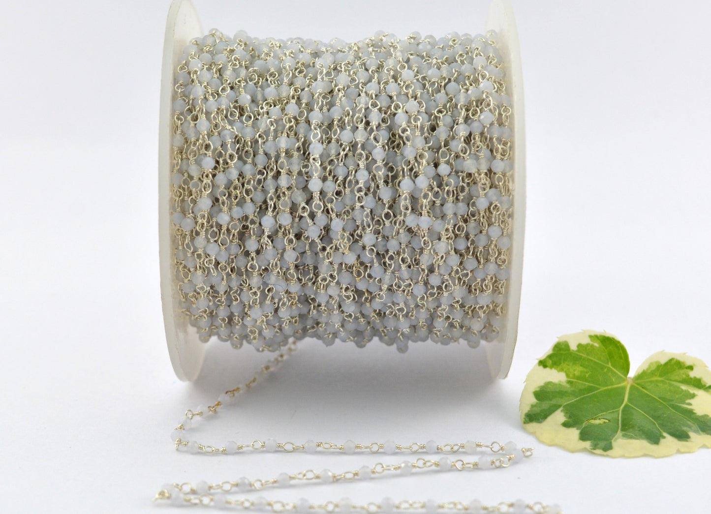 Beautiful Chalcedony Rosary Chain in 925 Silver Gold - 2.00mm