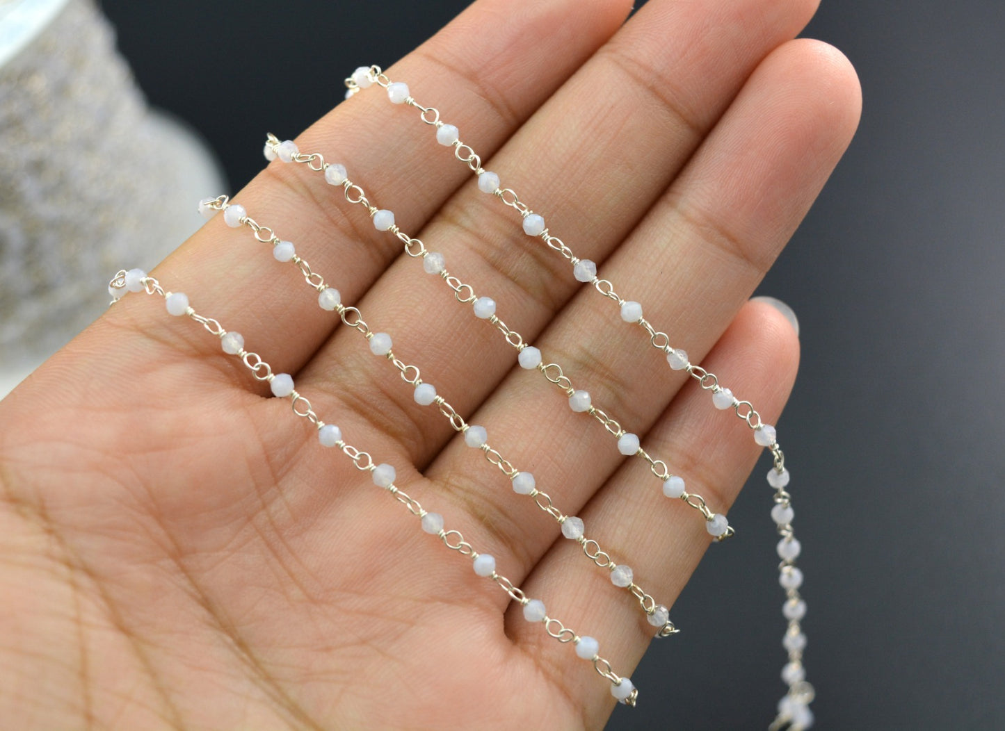 Beautiful Chalcedony Rosary Chain in 925 Silver Gold - 2.00mm
