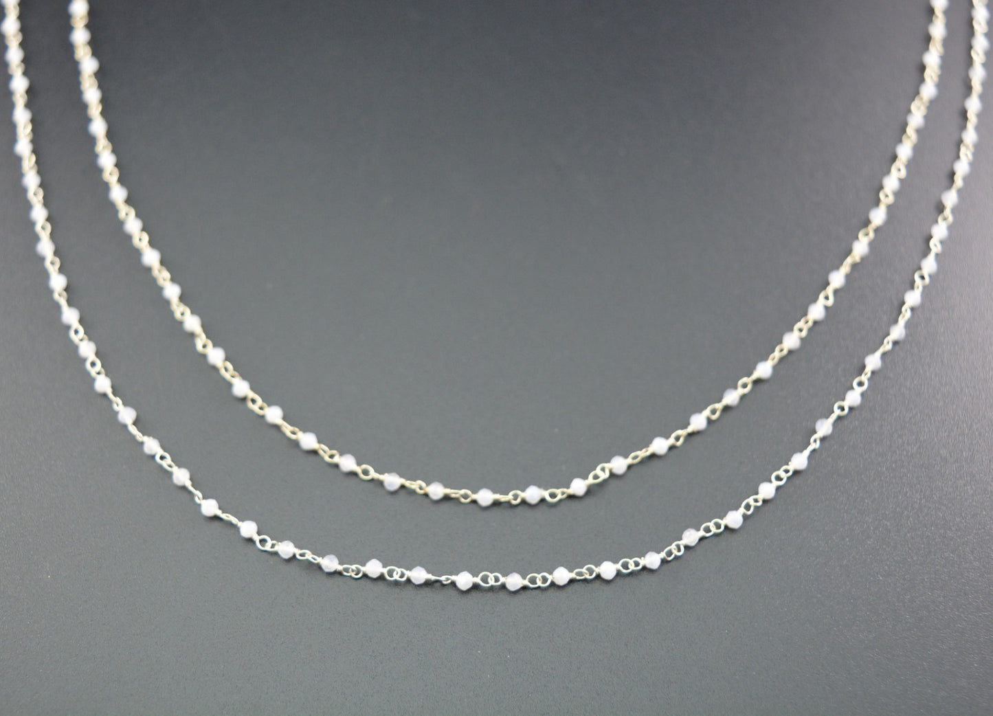 Beautiful Chalcedony Rosary Chain in 925 Silver Gold - 2.00mm