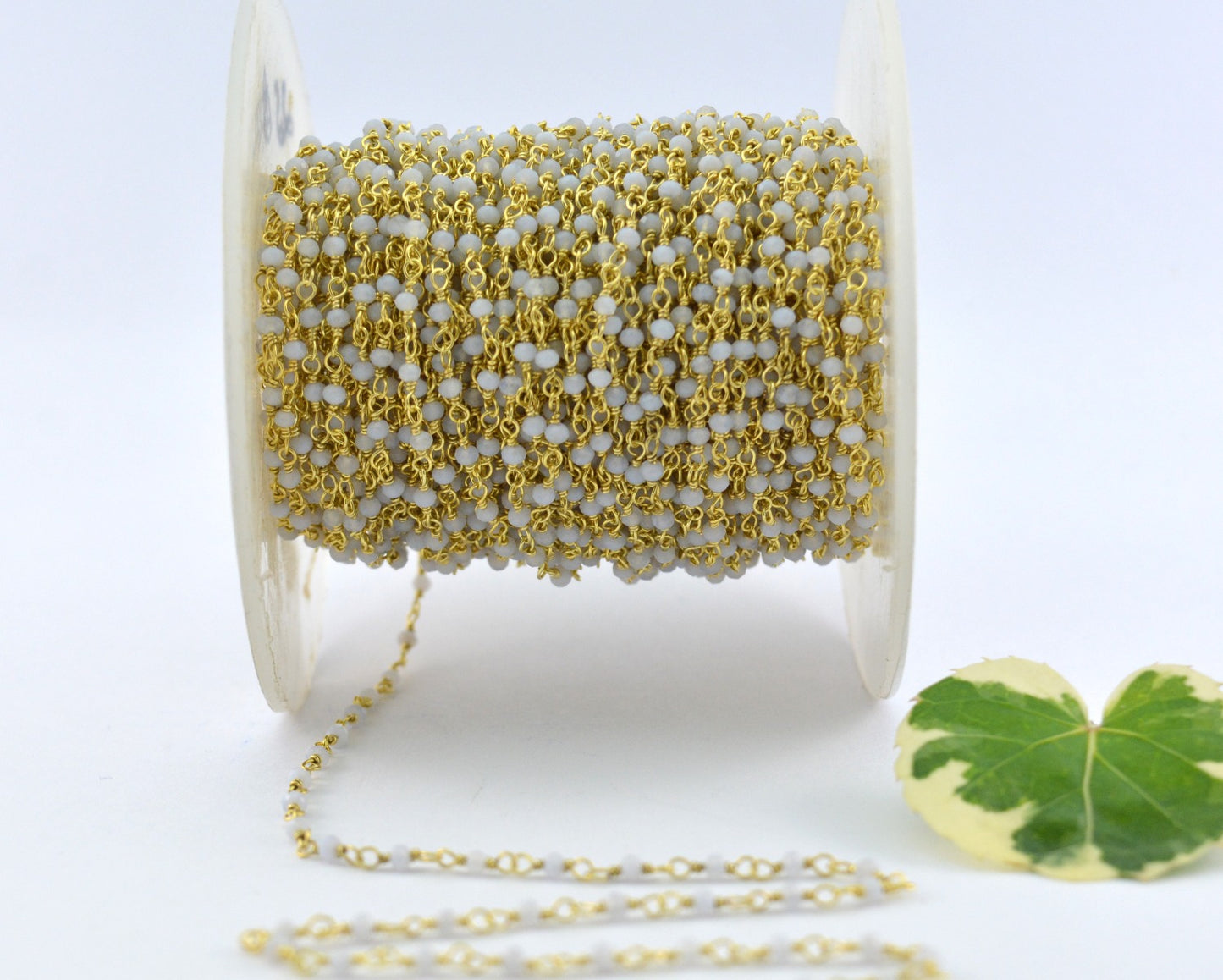 Beautiful Chalcedony Rosary Chain in 925 Silver Gold - 2.00mm