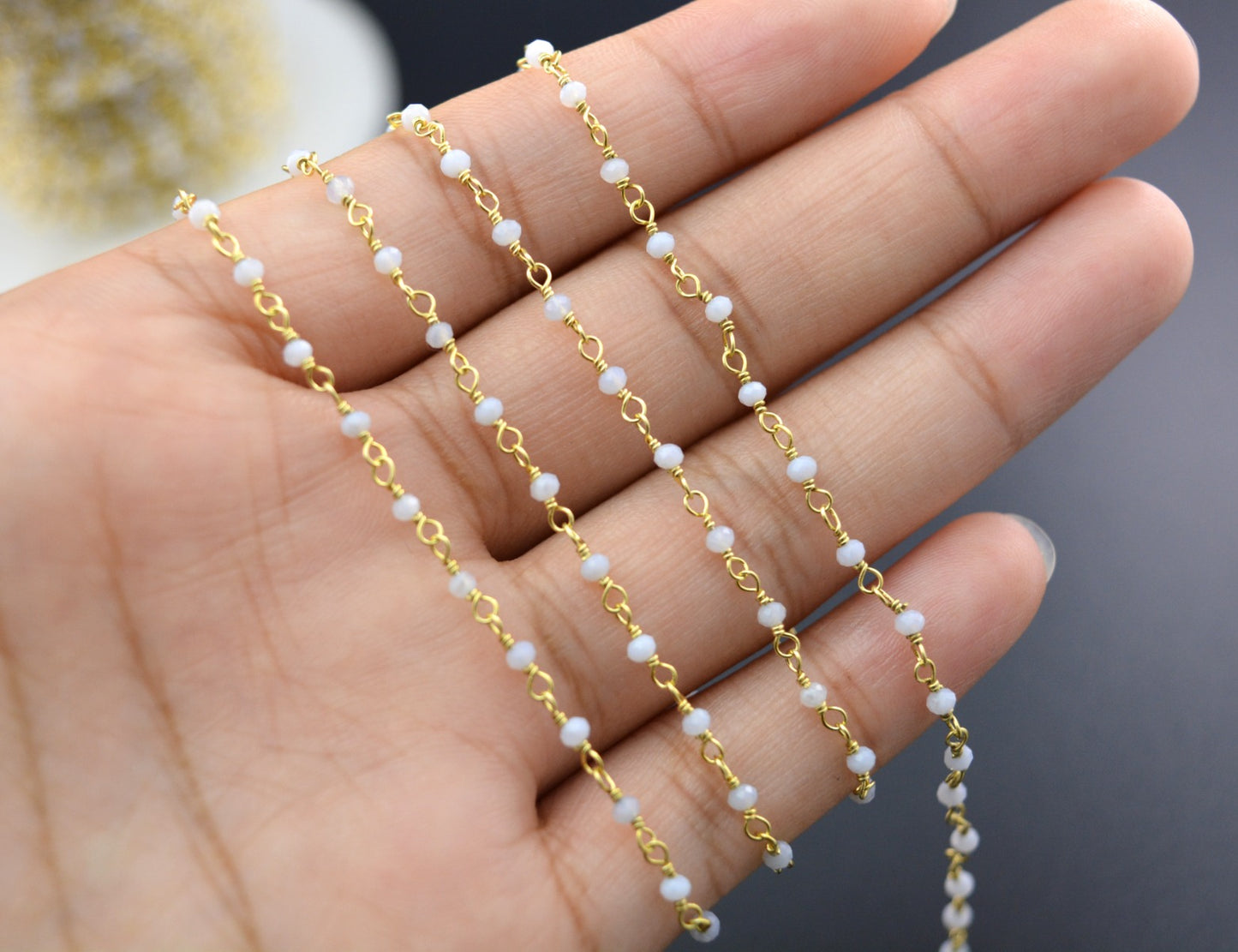 Beautiful Chalcedony Rosary Chain in 925 Silver Gold - 2.00mm